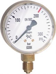 Zuurstof manometer onderaansluiting &Oslash;63, 0 tot 400 bar, G1/4"