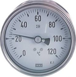 Bimetalen thermometer, hori- zontaal D63/0 - 200 °C/160 mm