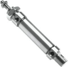RVS ISO 6432 Mini cilinder, zuiger &Oslash; 16 mm, slag 25 mm, doorlopende stang